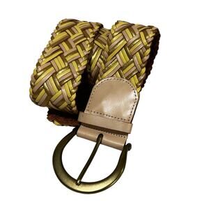 Linea Pella Multistrand braided leather belt wide beige nude yellow gold size L